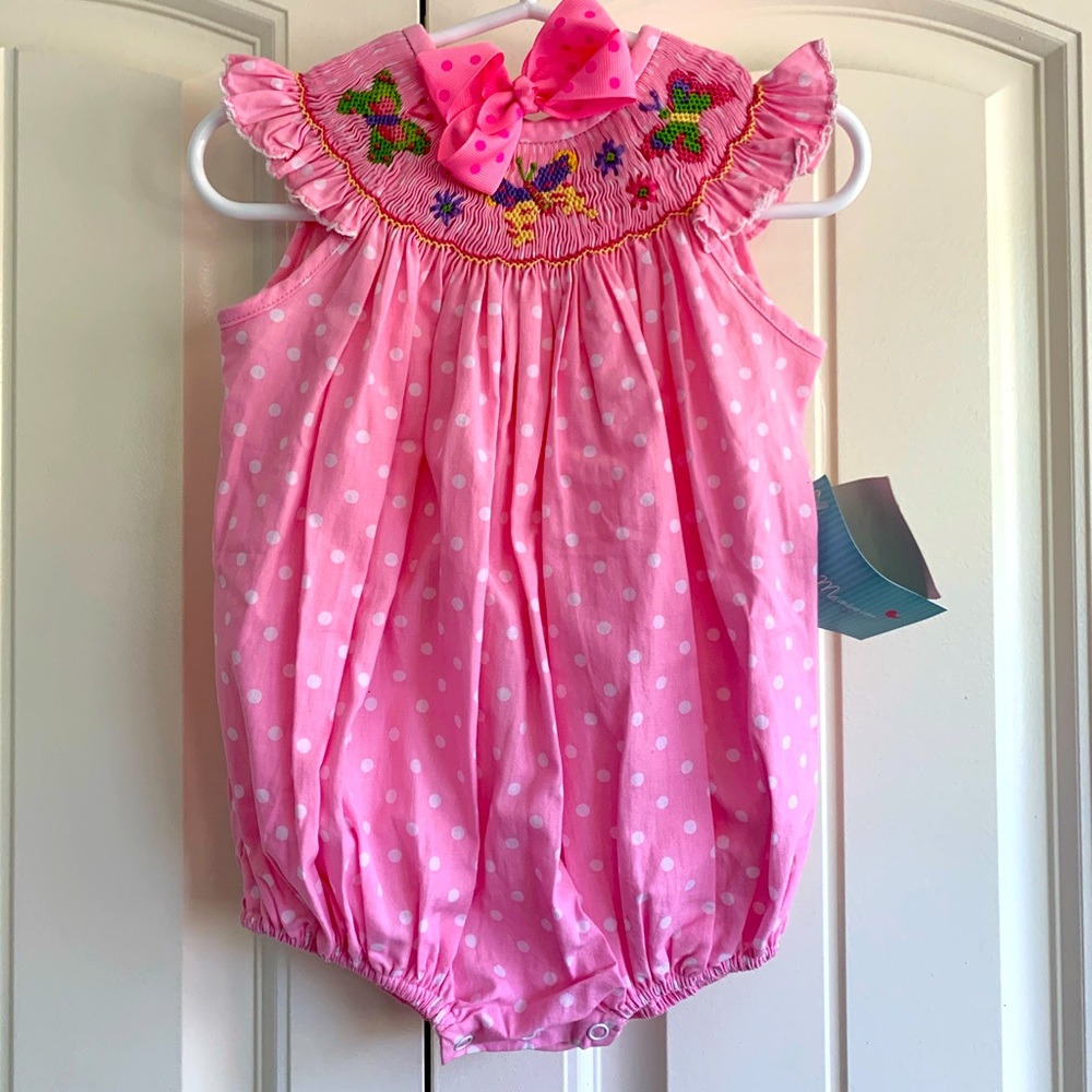 Smocked Baby Romper & matching bow  - NWT!